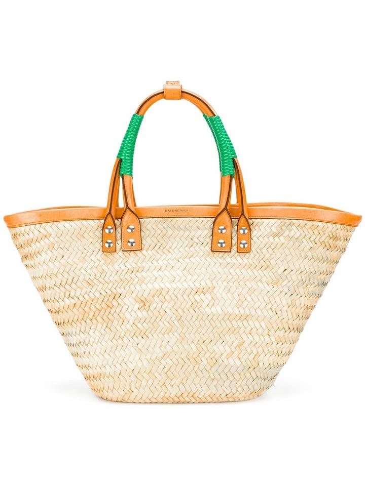 Balenciaga Multiple Straps Tote, Women's, Nude/neutrals, Raffia/calf Leather