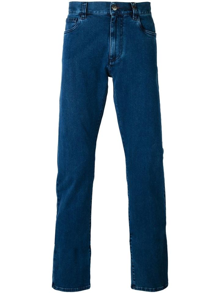 Canali Straight Leg Jeans, Men's, Size: 56, Blue, Cotton/elastodiene