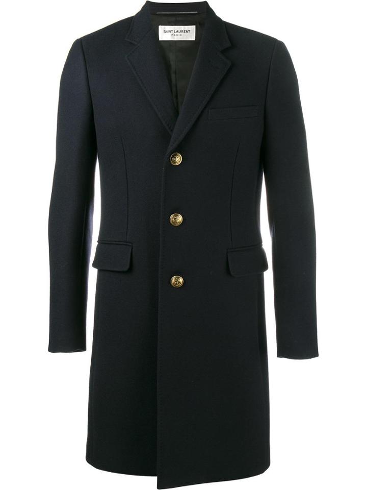 Saint Laurent Navy Military Button Coat - Blue