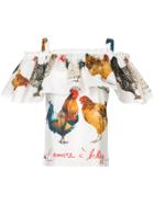 Dolce & Gabbana Rooster Print Cold Shoulder Top - White