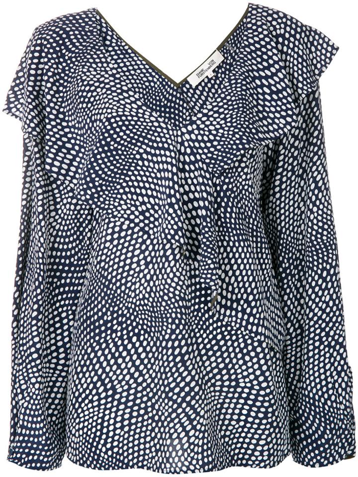 Dvf Diane Von Furstenberg Floral Frilled Band Collar Shirt - Blue