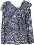 Dvf Diane Von Furstenberg Floral Frilled Band Collar Shirt - Blue