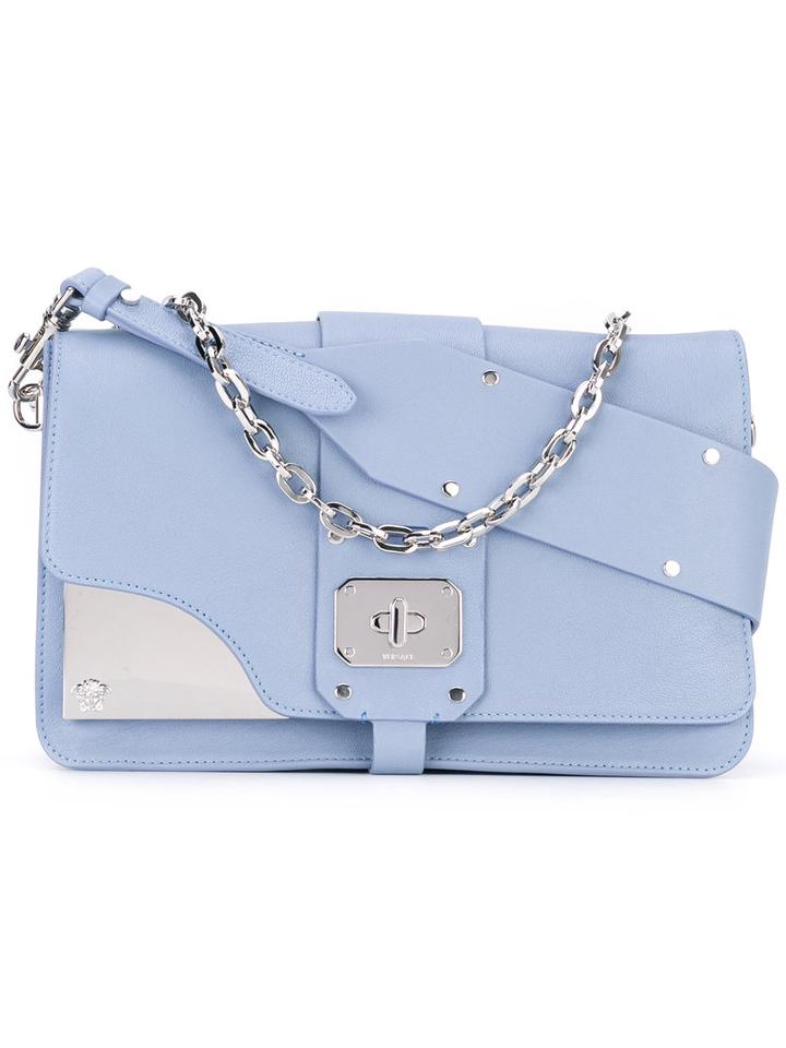 Versace - Metal Plaque Shoulder Bag - Women - Goat Skin - One Size, Blue, Goat Skin