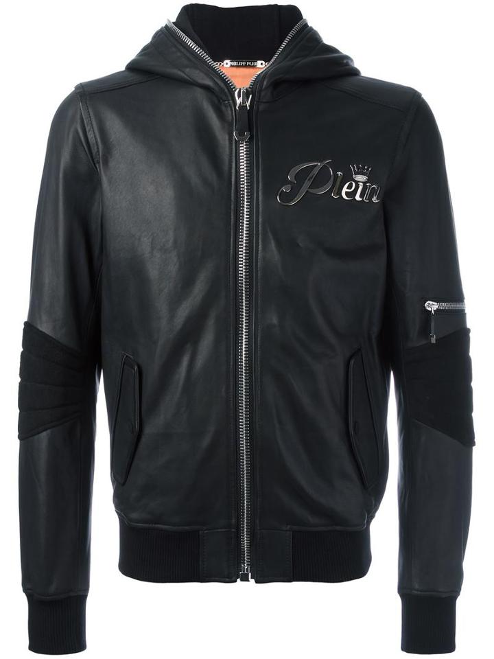 Philipp Plein Hooded Bomber Jacket, Men's, Size: Medium, Black, Sheep Skin/shearling/goat Skin/viscose/cotton