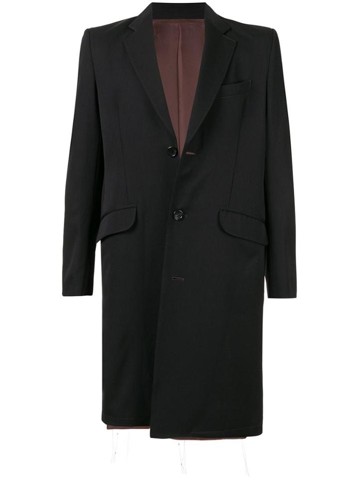 Sulvam Distressed Single-breasted Coat - Black