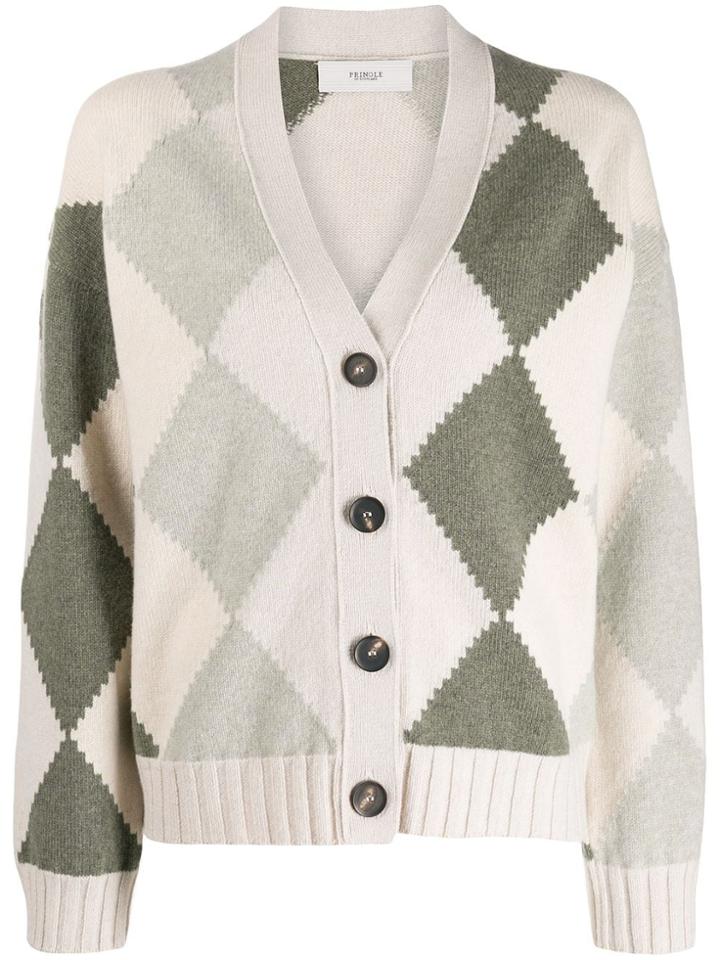 Pringle Of Scotland Graphic Argyle Cropped Cardigan - Neutrals