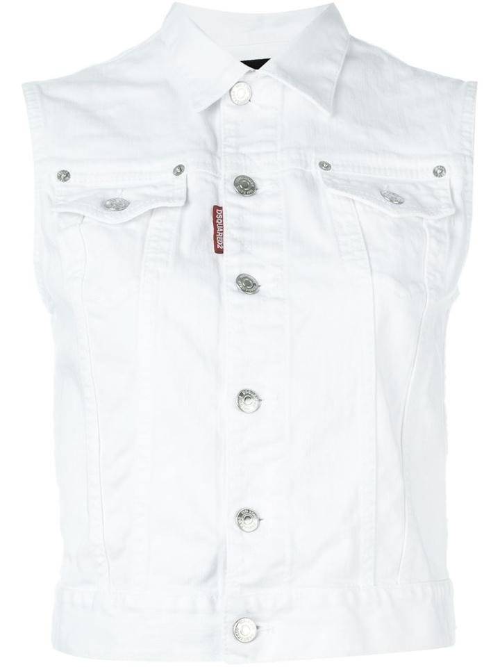 Dsquared2 Sleeveless Denim Jacket, Women's, Size: 40, White, Cotton/spandex/elastane