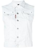 Dsquared2 Sleeveless Denim Jacket, Women's, Size: 40, White, Cotton/spandex/elastane