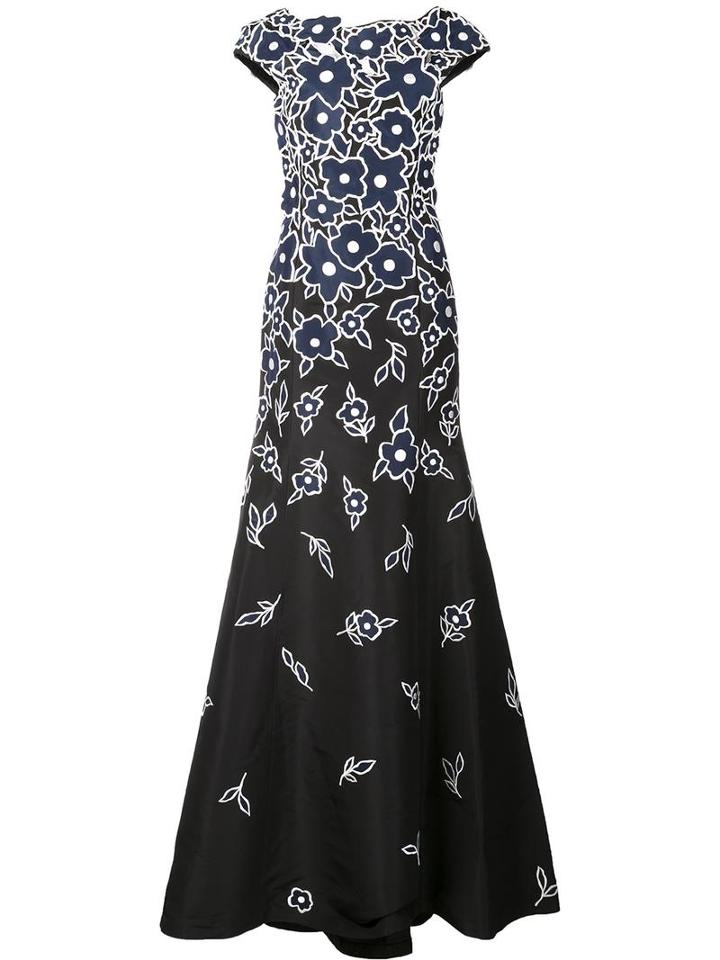 Carolina Herrera Floral Embroidered Gown, Women's, Size: 10, Blue, Silk