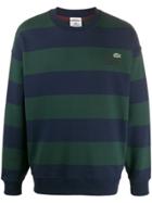 Lacoste Embroidered Striped Fleece Sweatshirt - Blue
