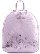 Love Moschino Logo Embossed Floral Appliqué Backpack - Pink & Purple
