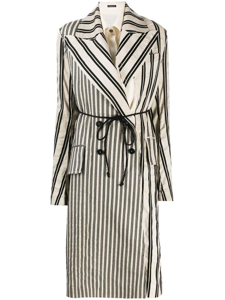 Ann Demeulemeester Contrast Panel Striped Coat - Neutrals
