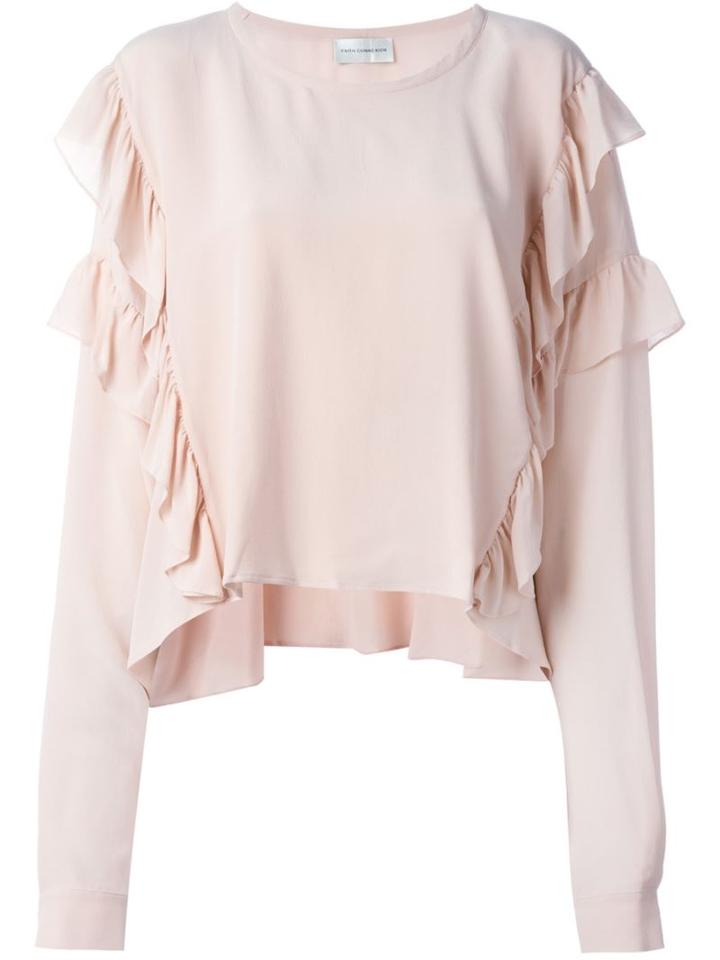 Faith Connexion Ruffled Trim Longsleeved Blouse, Women's, Size: Xs, Pink/purple, Silk