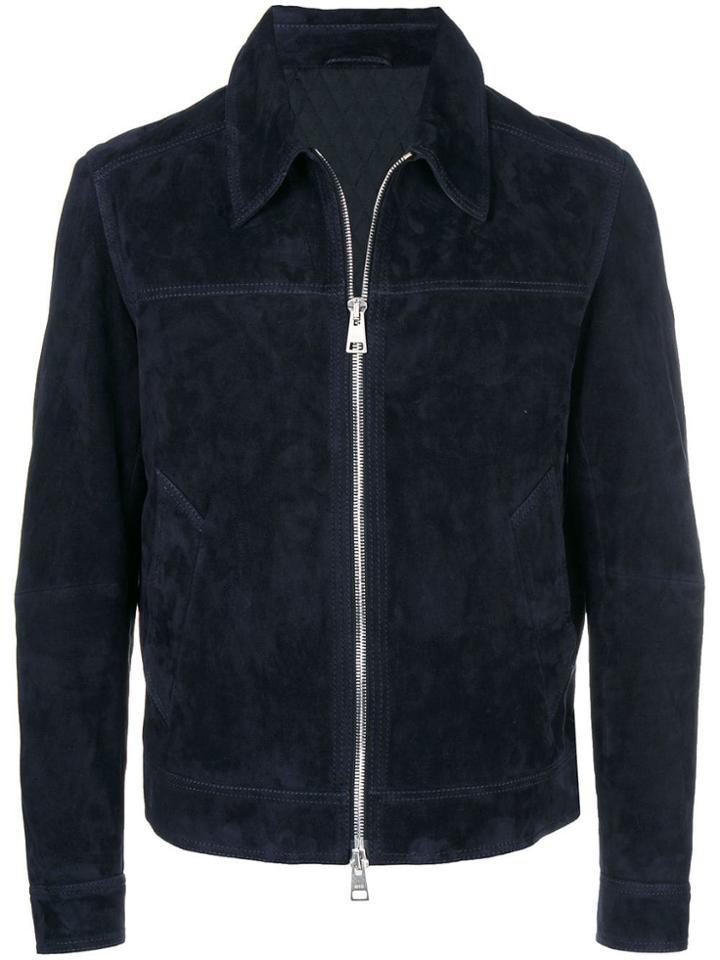 Ami Alexandre Mattiussi Suede Leather Jacket With Quilted Lined - Blue
