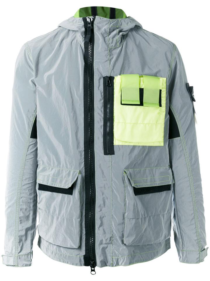 Stone Island Hooded Anorak Jacket, Men's, Size: Large, Grey, Glass Fiber/polyamide/polyurethane/polyurethane Resin