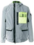 Stone Island Hooded Anorak Jacket, Men's, Size: Large, Grey, Glass Fiber/polyamide/polyurethane/polyurethane Resin