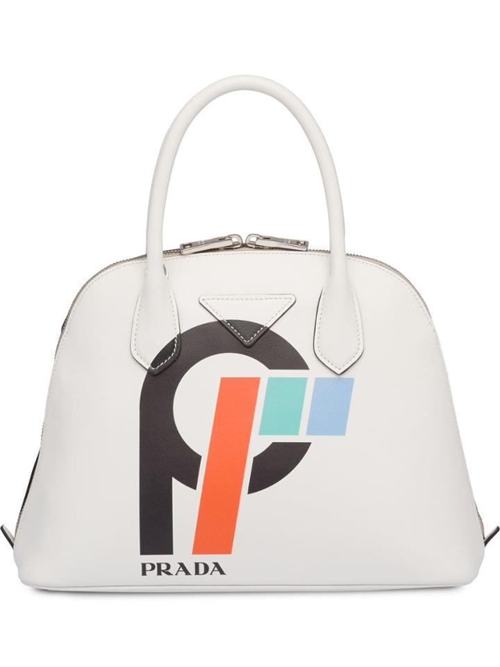 Prada Printed Logo Tote - White