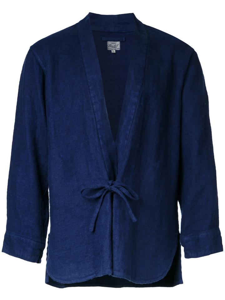 Gold / Toyo Enterprise - Herringbone Kimono Shirt - Men - Linen/flax - L, Blue, Linen/flax