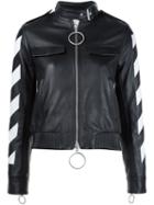 Off-white Striped Sleeve Leather Jacket