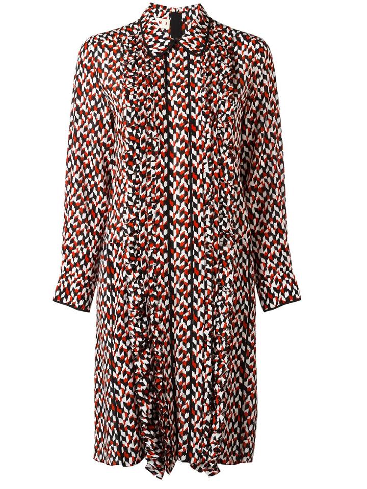 Marni Geometric Frill Trim Dress - Red