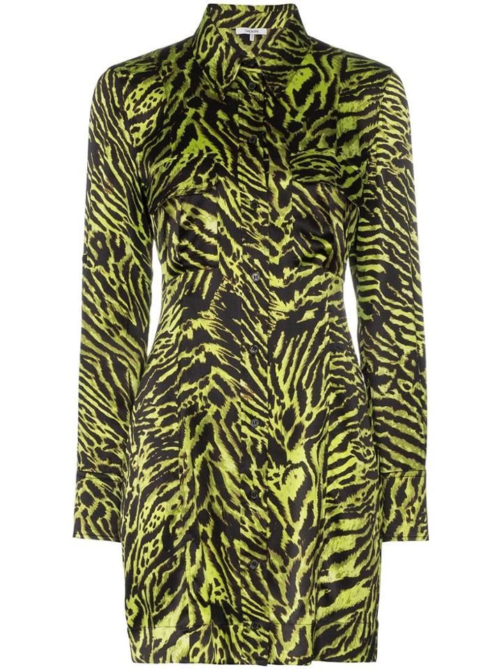 Ganni Tiger Stripe Shirt Dress - Black
