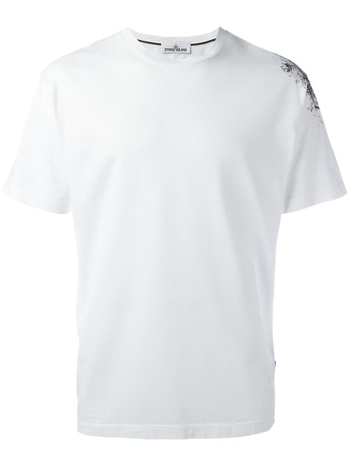 Stone Island Shoulder Print T-shirt, Men's, Size: Xl, White, Cotton