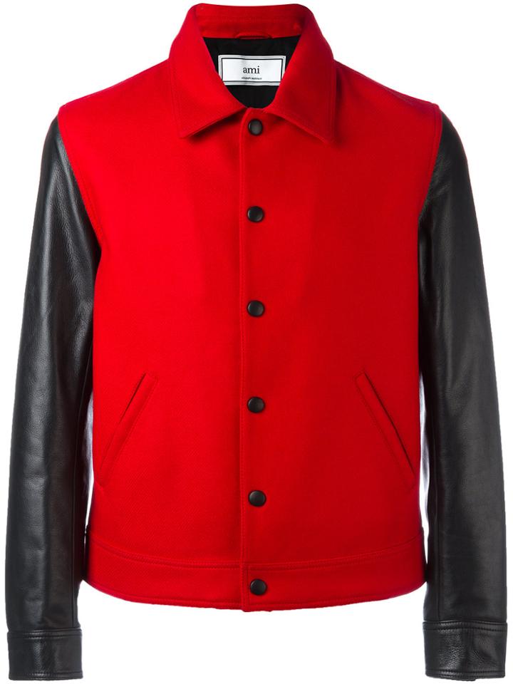 Ami Alexandre Mattiussi Bimaterial Press Button Jacket - Red