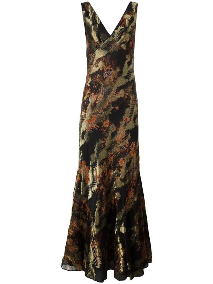 Etro Embroidered V-neck Gown, Women's, Size: 44, Black, Silk/viscose/metallic Fibre