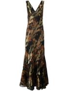 Etro Embroidered V-neck Gown, Women's, Size: 44, Black, Silk/viscose/metallic Fibre