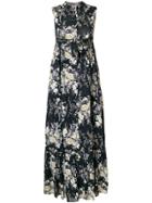 Twin-set Floral Print Tie Waist Maxi Dress - Black