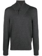 Fay Toggle High V-neck Sweater - Grey