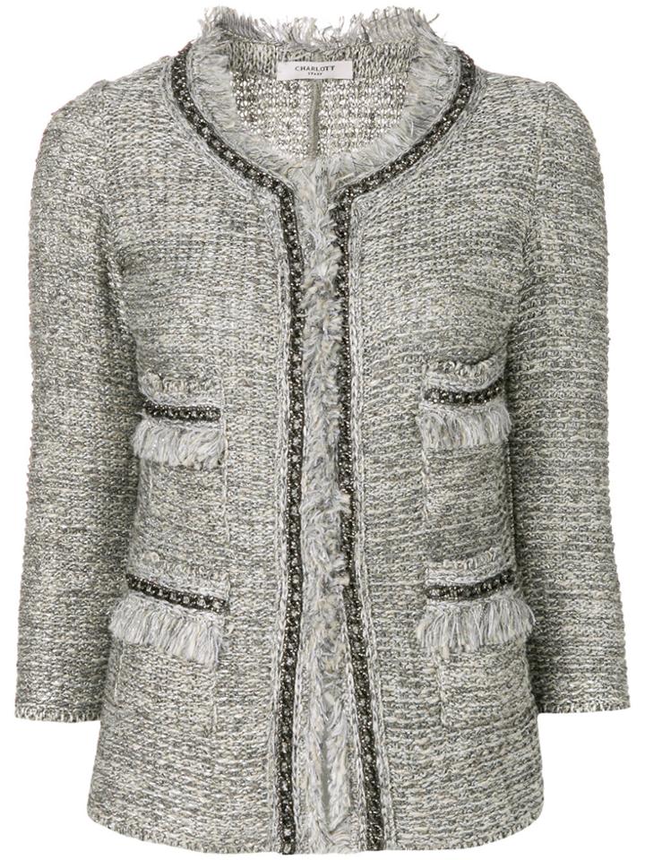 Charlott Frayed Edges Tweed Jacket - Grey