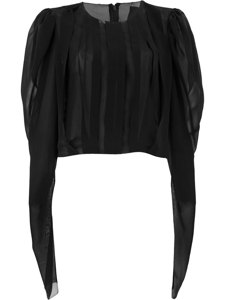 Vera Wang Sheer Pleated Cropped Blouse - Black