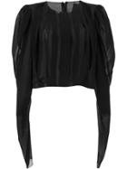 Vera Wang Sheer Pleated Cropped Blouse - Black