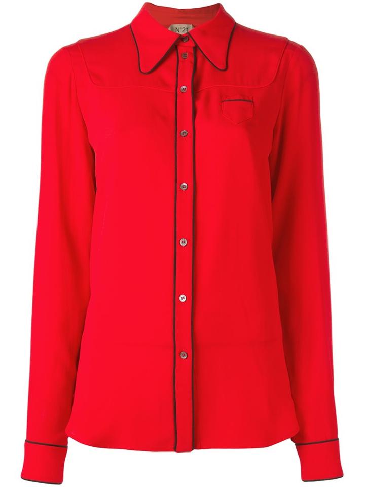 No21 Contrast Trim Shirt, Women's, Size: 42, Red, Silk/acetate