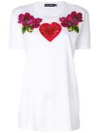 Dolce & Gabbana Floral Heart Appliqué T-shirt - White