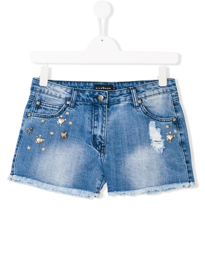 John Richmond Kids Embellished Denim Shorts - Blue