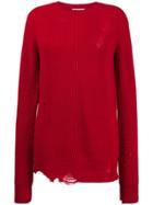 Helmut Lang Ribbed Distressed Jumper - Red