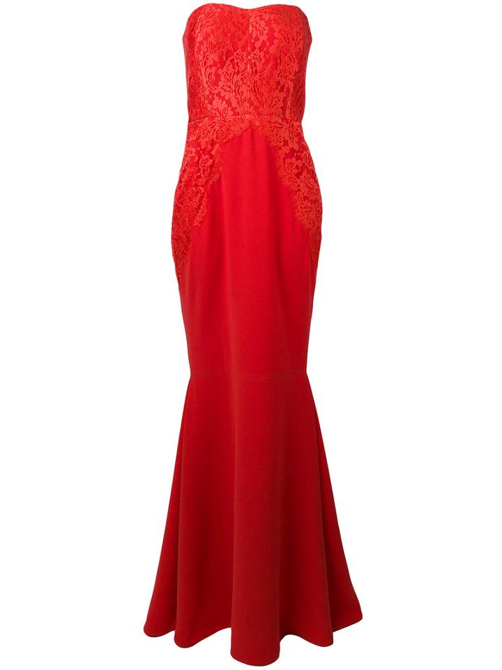 Rhea Costa - Strapless Lace Gown - Women - Silk/viscose - 46, Red, Silk/viscose