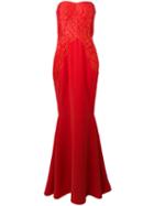 Rhea Costa - Strapless Lace Gown - Women - Silk/viscose - 46, Red, Silk/viscose