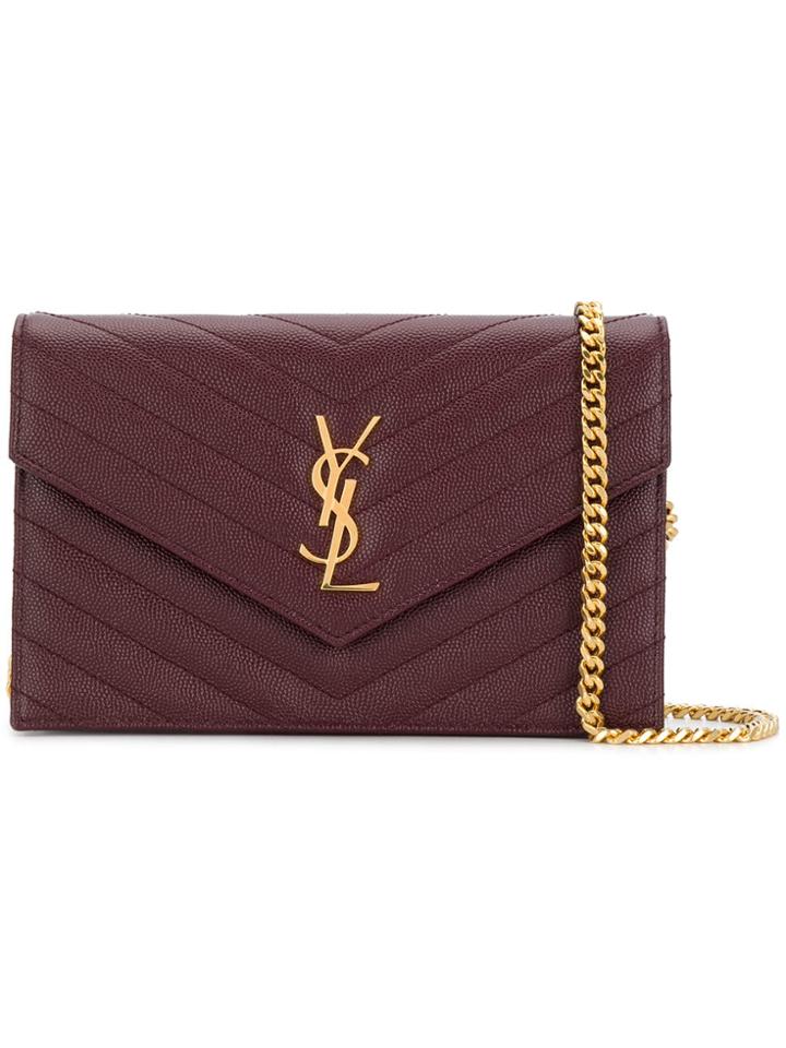 Saint Laurent Envelope Chain Clutch Bag - Red