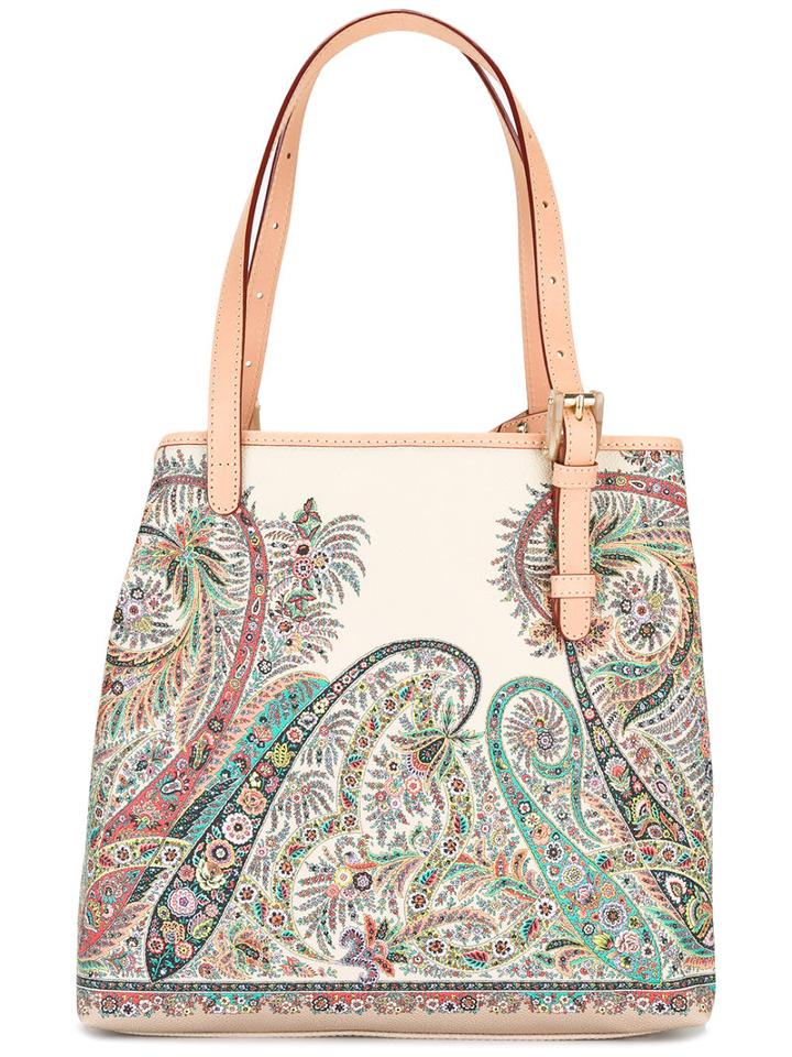 Etro Double Straps Tote, Women's, Cotton/polyester/pvc/calf Leather