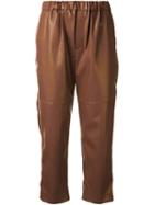 Astraet Leather Effect Cropped Trousers, Women's, Size: 0, Blue, Artificial Leather