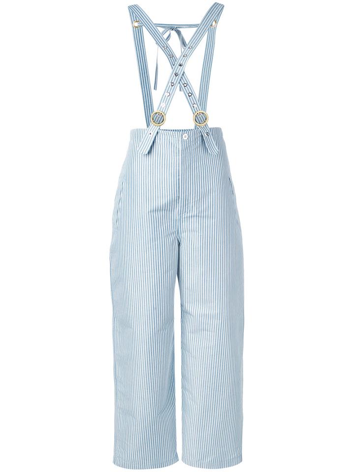 Kenzo - Stripe Trousers With Braces - Women - Cotton/polyester - 42, Blue, Cotton/polyester