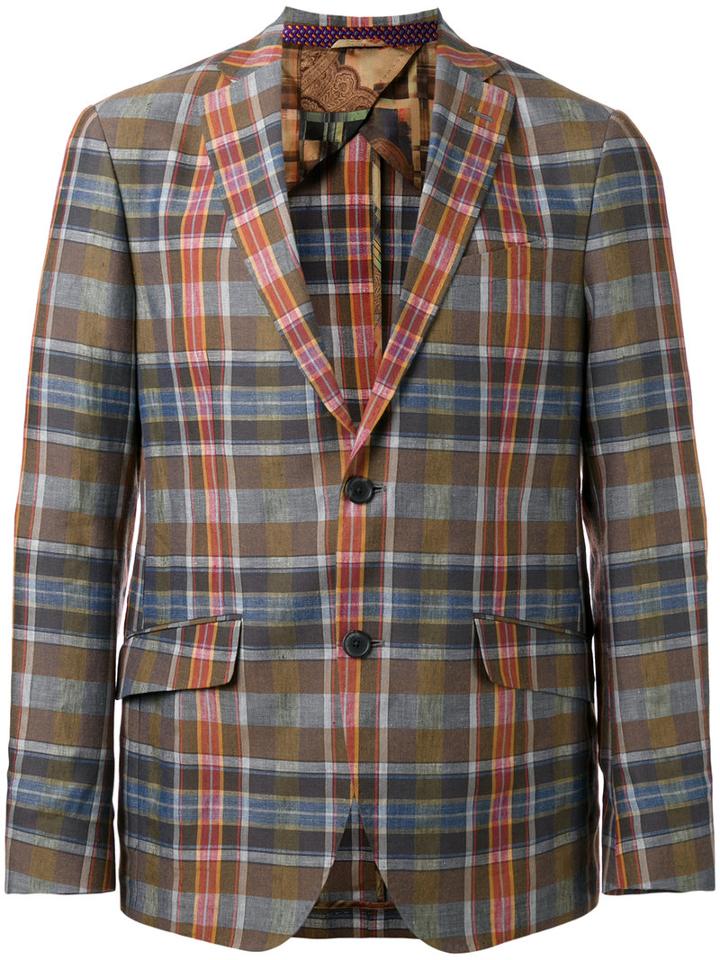 Etro Plaid Blazer, Men's, Size: 52, Cotton/linen/flax/silk/cupro