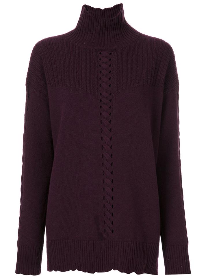 Barrie Ribbed Detail Turtleneck Jumper - Red