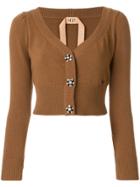 Nº21 Cropped Embellished Button Cardigan - Brown