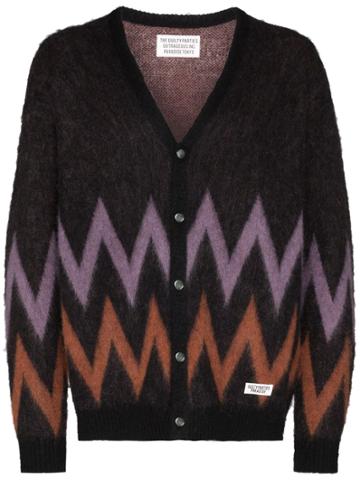 Wacko Maria Zigzag Intarsia Knit Cardigan - Black