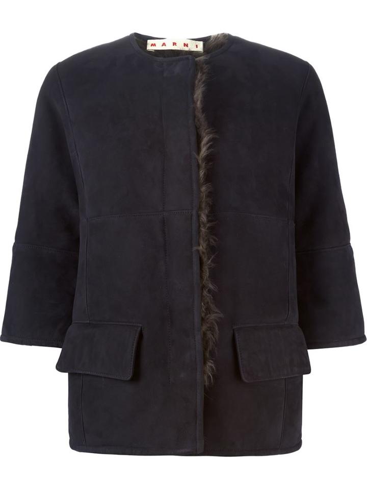 Marni Three-quarter Length Sleeve Jacket, Women's, Size: 44, Black, Lamb Skin/lamb Fur