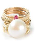 Wouters & Hendrix Gold 'pearl & Ruby' Set Of 9 Rings
